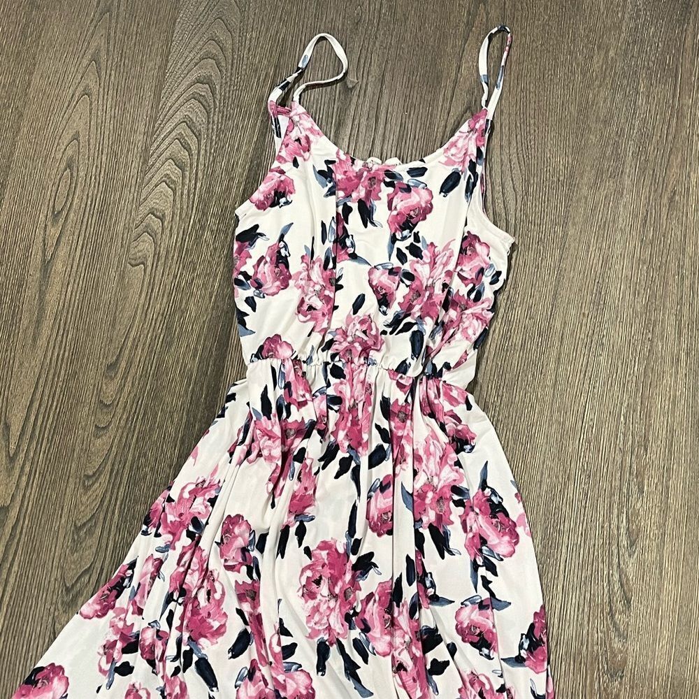Peach Love California Romper Duster Back Floral Pattern Sleeveless Pink White M - Picture 7 of 9